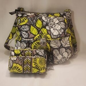 Vera Bradley Crossbody Saddle Bag With Matching Strap Wallet Citron Lime 11'x10"